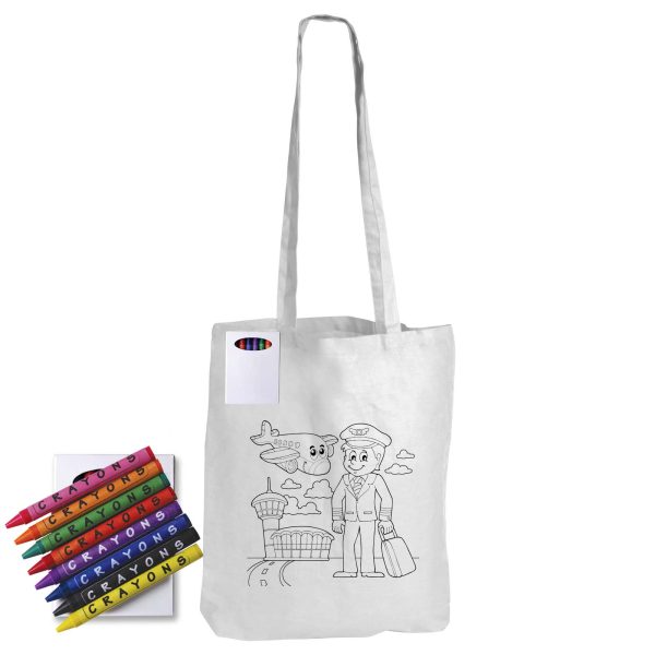 Colouring Long Handle Cotton Bag & Crayons - Image 3