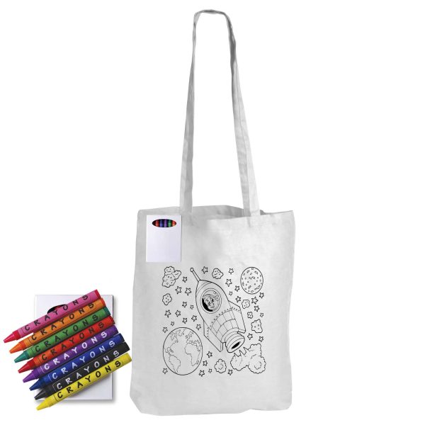 Colouring Long Handle Cotton Bag & Crayons - Image 2