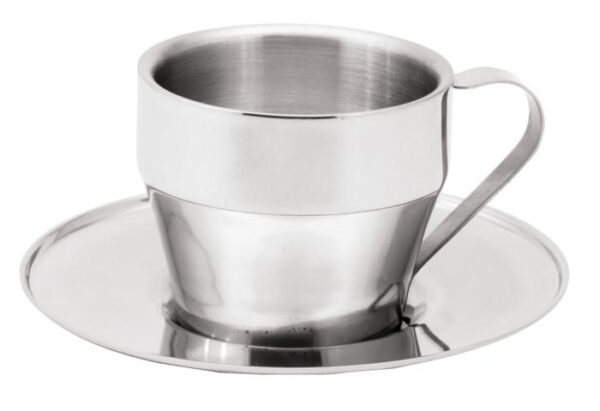 Double Walled Stainless Steel Coffee and Saucer Set