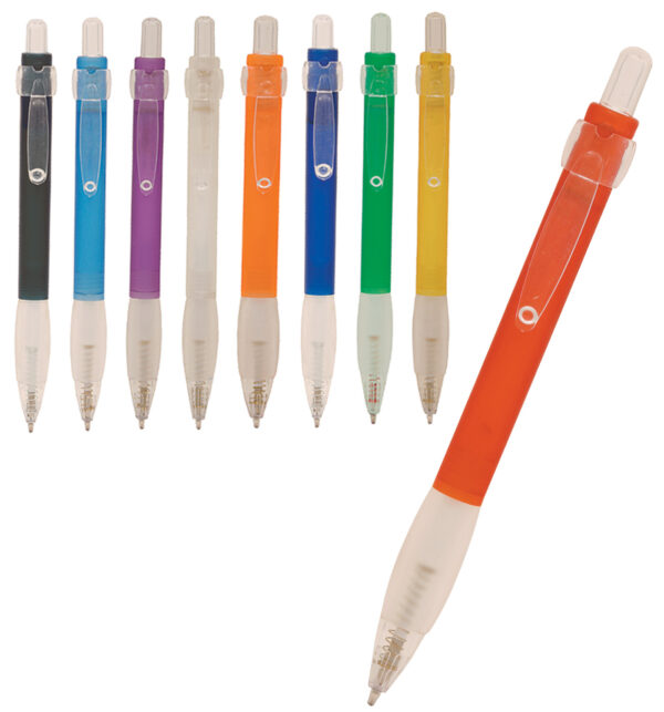 Plastic pen click action with frosted colour barrel ergonomic grip Satin