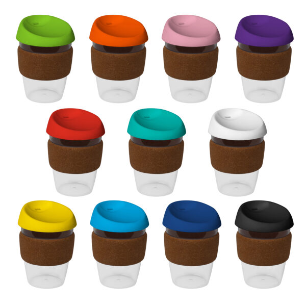 coffee cup / Mug 12oz/340ml Clear Plastic Karma Kup Cork Band Silicon Lid Reusable Eco Friendly