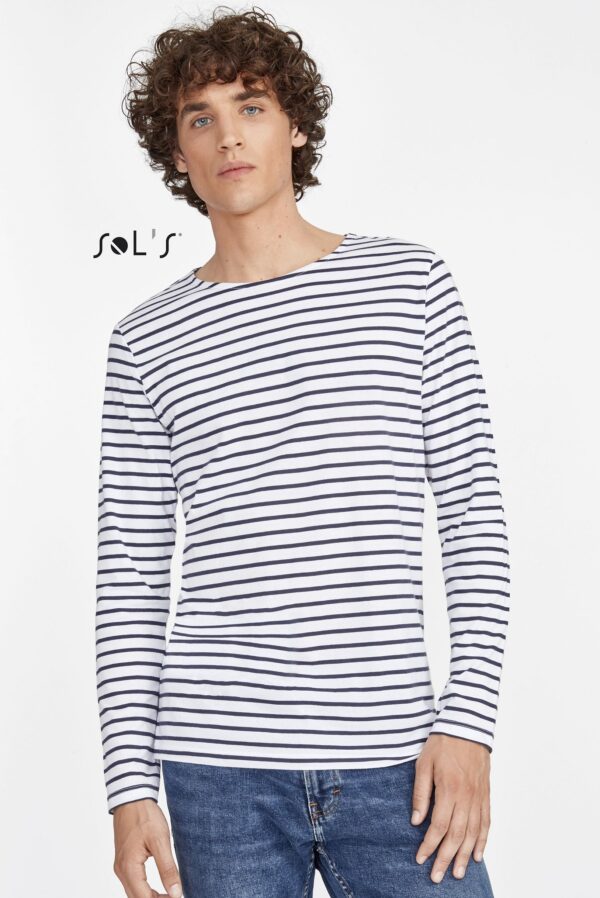 T - shirt long sleeve Men's Striped pattern 100% combed ring spun cotton MARINE