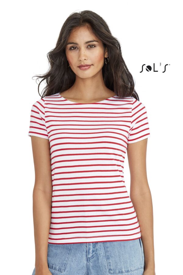 T shirt women's round neck with striped pattern combed cotton MILES