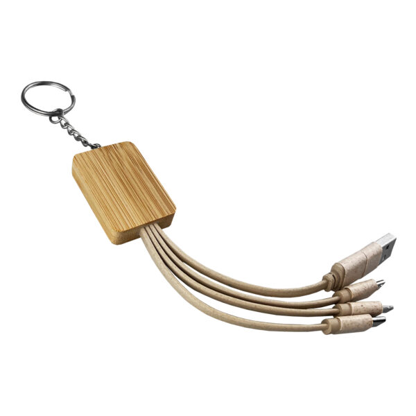 Square Bamboo Charging Cable Key Ring - Image 2