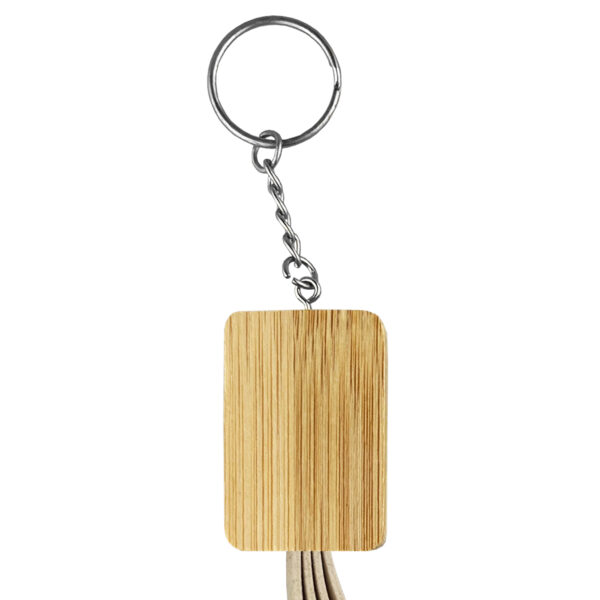 Square Bamboo Charging Cable Key Ring - Image 3