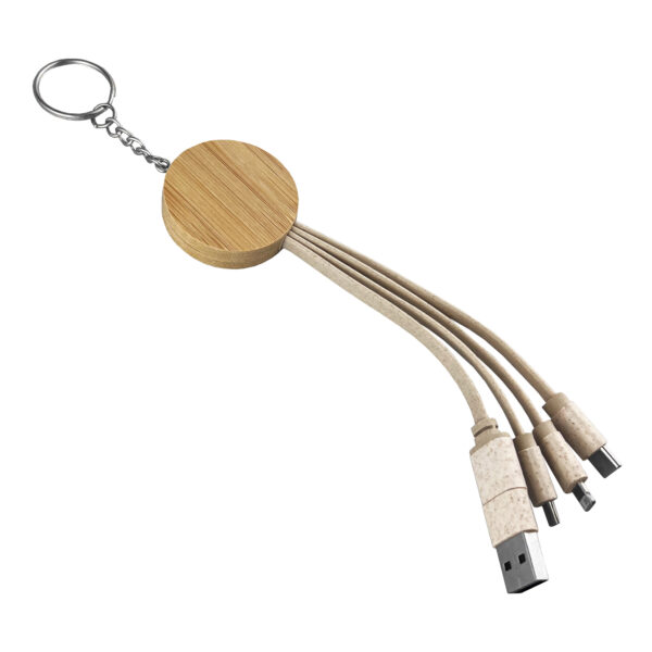 Round Bamboo Charging Cable Key Ring - Image 2