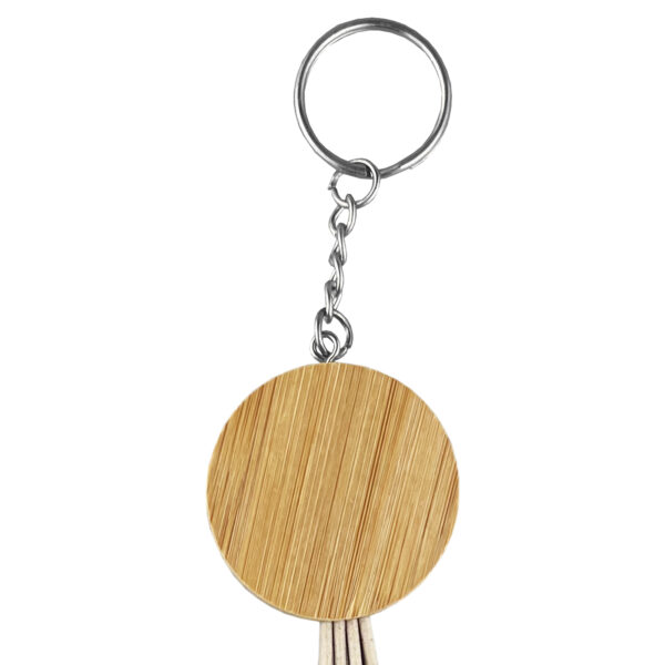 Round Bamboo Charging Cable Key Ring - Image 3