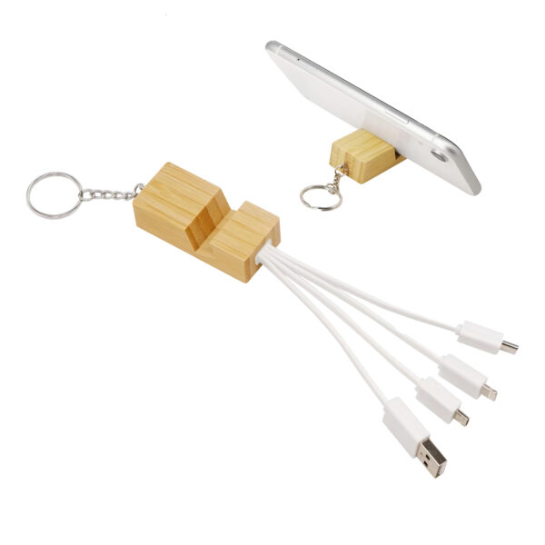 Phone Stand Bamboo Charging Cable Key Ring - Image 2