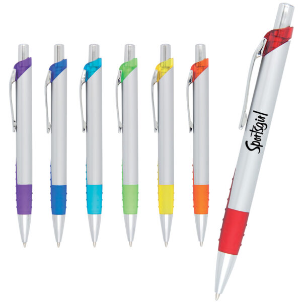 Pen plastic silver barrel with coloured trim Apollo silver