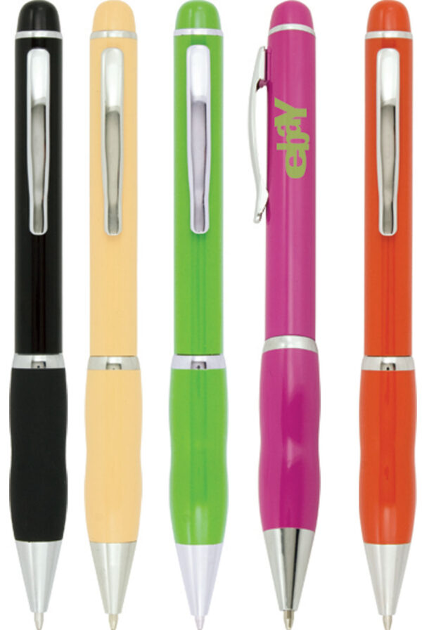 Plastic pen with coloured barrel , twist action Apple fashion