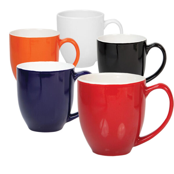 Coffee mug 450ml two tone orange and white curvy