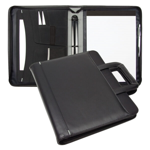 Compendium with pull out handles and zip closure