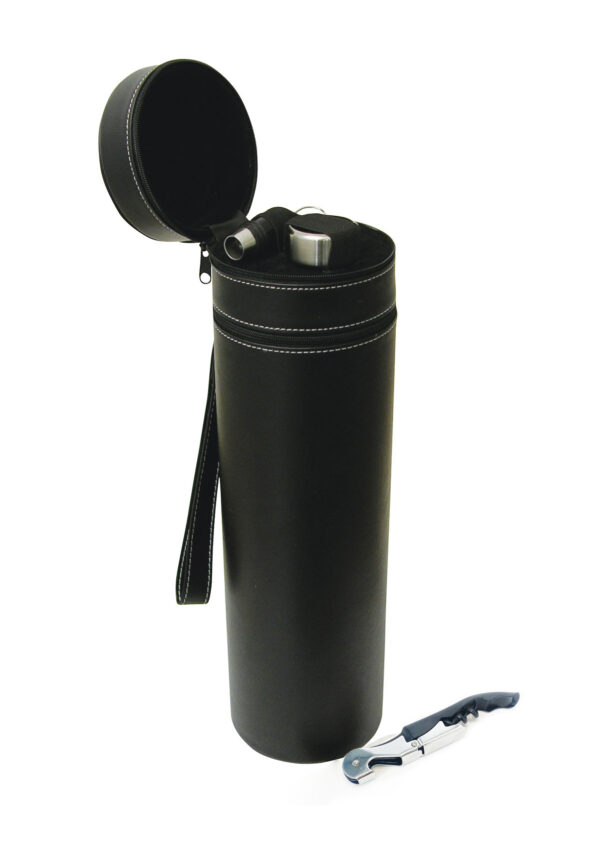 wine bottle carrier single bottle with foam insulation inside Exterior is koeskin